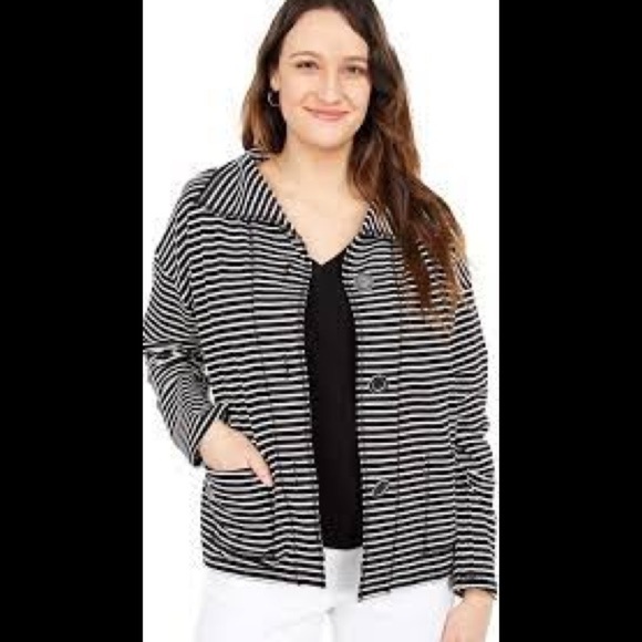 Elliott Lauren Get In Line Knit Jacket Raw Edge Seaming Size XS Black/White - Picture 13 of 13